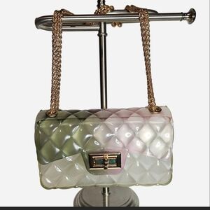 Quilted Multi-Color Shoulder Minibag with Gold Chain Strap